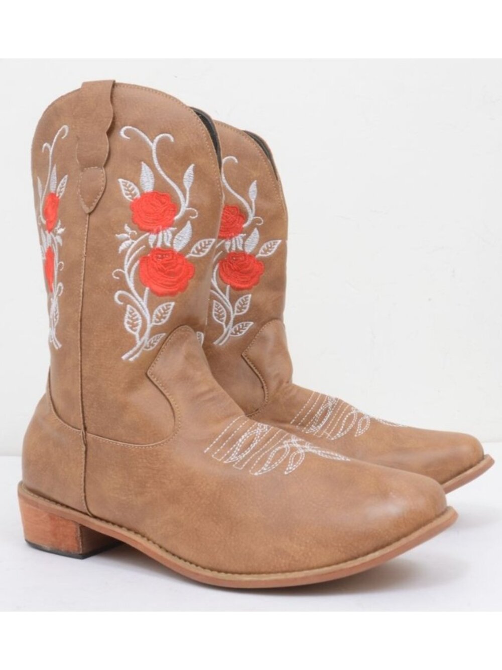 Western Cowgirl Red Floral Tan Women's Size 11 (42) Cowboy Costume Boots